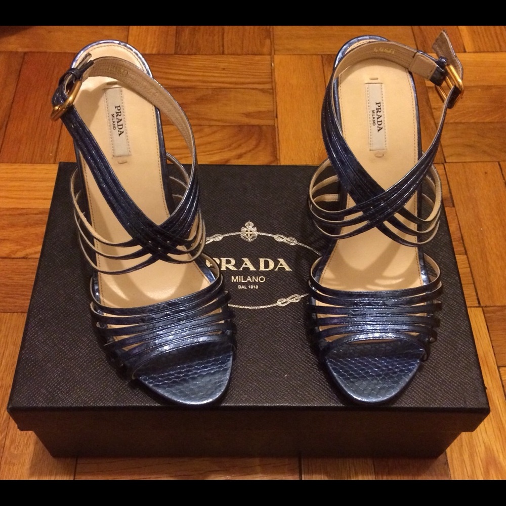 Prada Metallic Blue Wedges